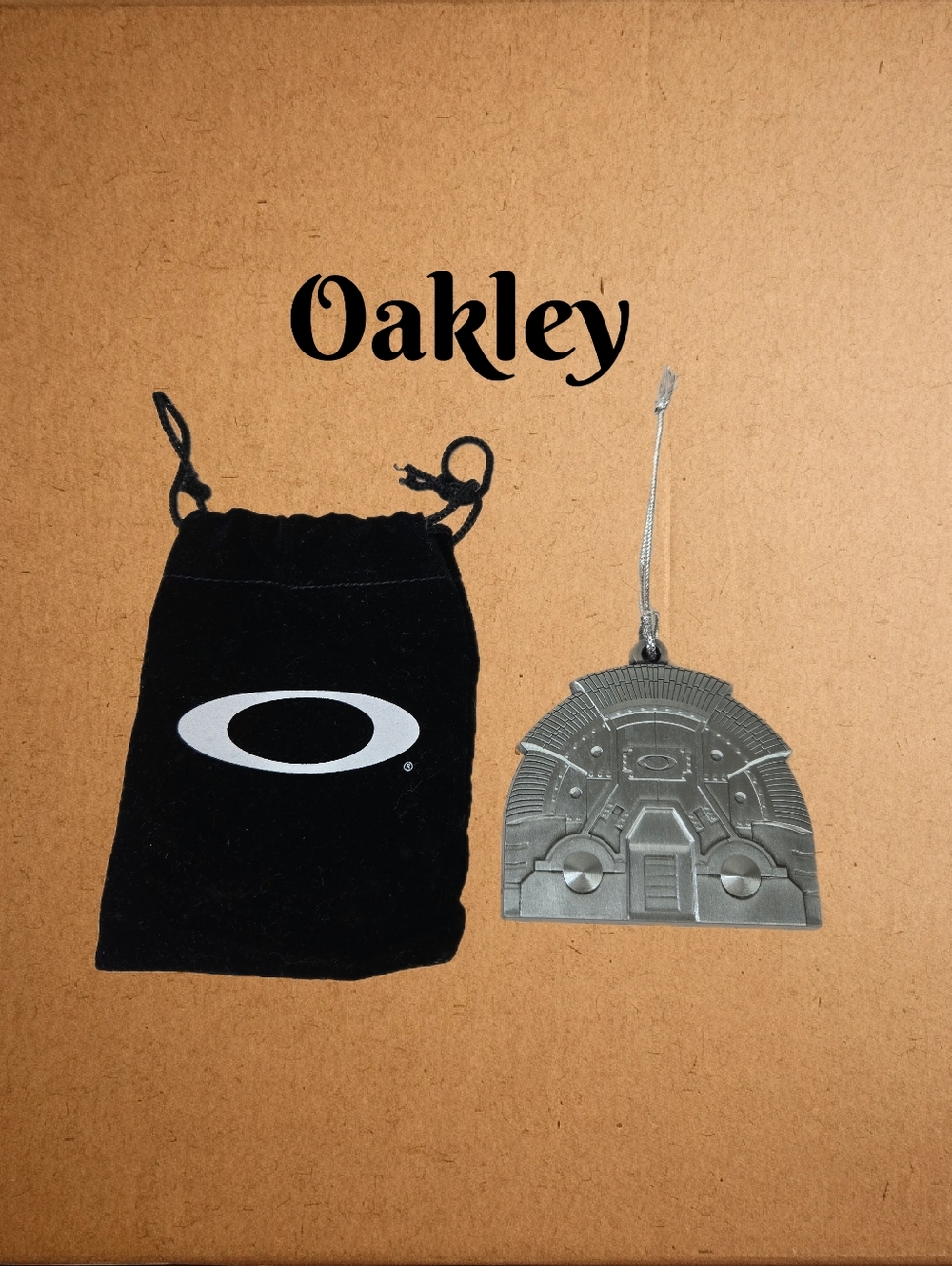 Oakley Rare 2017 HQ Bunker Metal-Silver Christmas Ornament With Velvet Bag